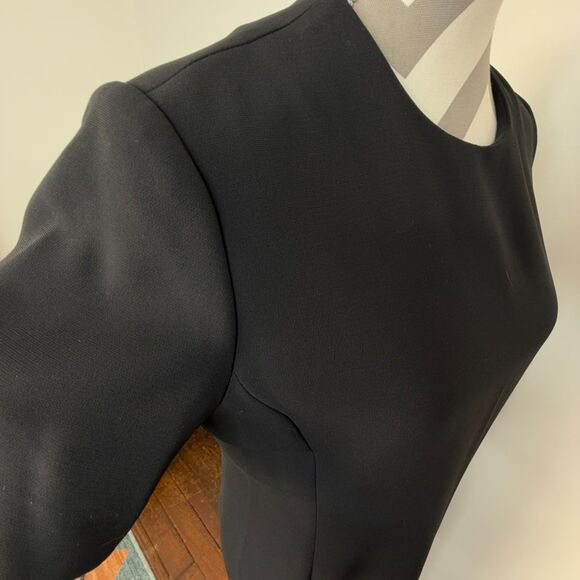 Black Midi Sheath Dress – Classic Little Black Dress, Minimalist Short Sleeve - Picture 7 of 11